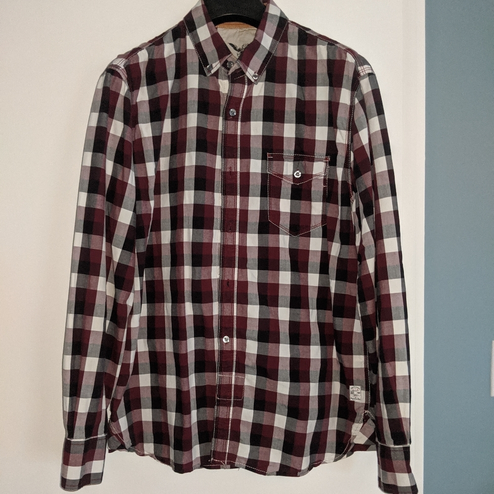 FCUK red black white checkered button down large